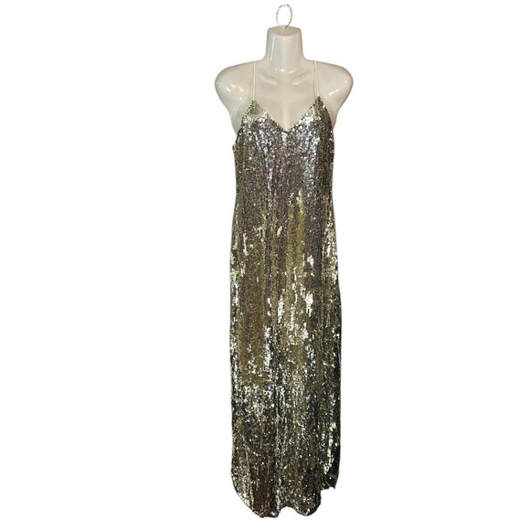 Nili Lotan Sequin Cami Gown Silver Gold Maxi Size Small Needs Repair NEW - Picture 1 of 12